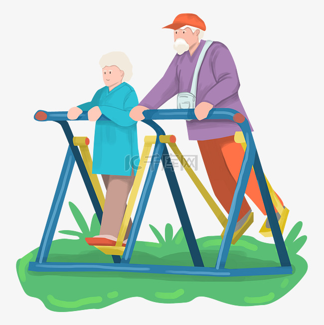 简约老年人锻炼器材做运动锻炼生