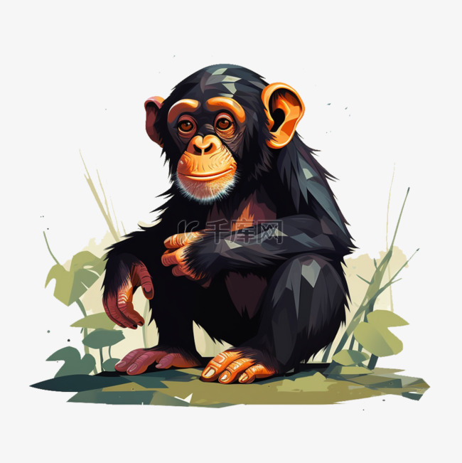 扁平手绘插画元素黑猩猩