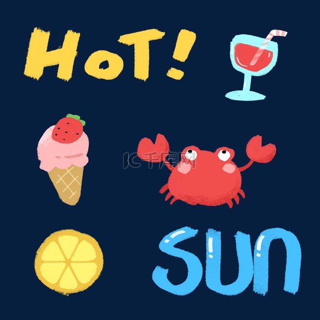 夏日冰淇淋饮品螃蟹贴纸套图