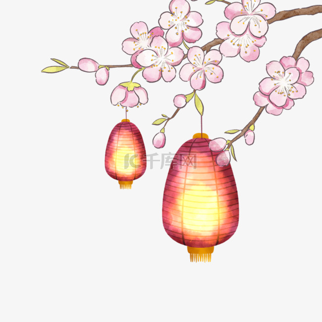 日本新年樱花灯笼可爱边框