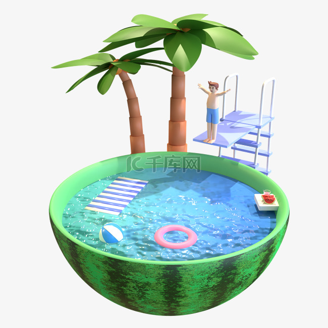 3D夏天立体创意清凉场景泳池免