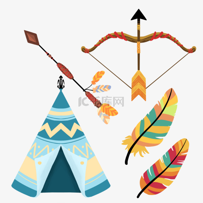 帐篷弓箭羽毛波西米亚印第安彩色