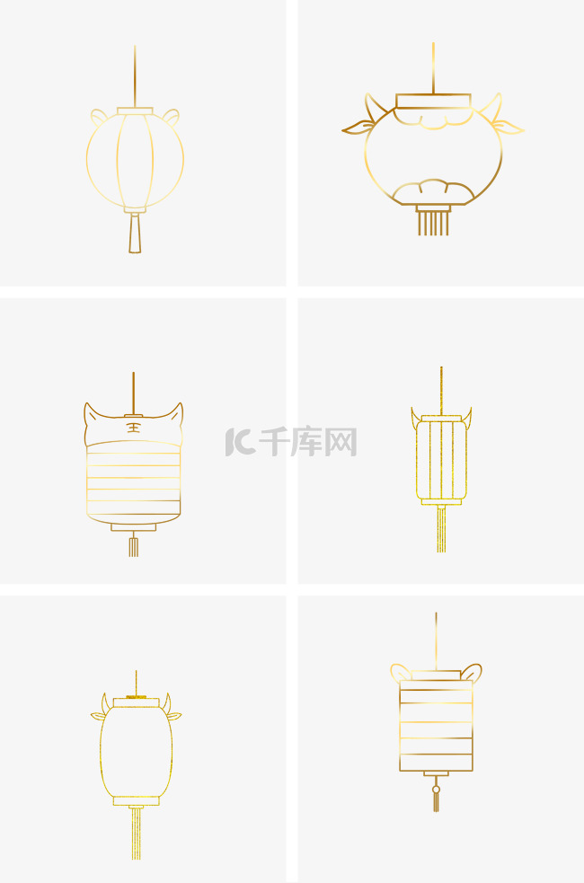 新年春节灯笼线描金线套图