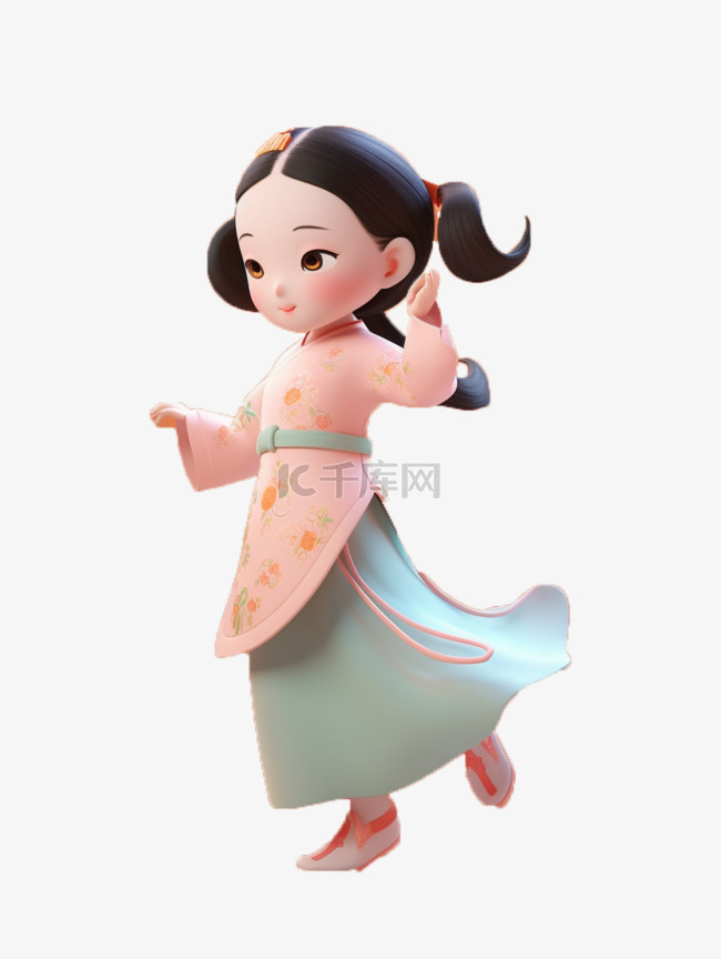 3D立体卡通中国风汉服女孩人物