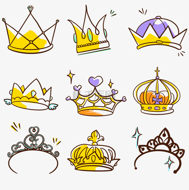 简单卡通线条宝石王冠涂鸦