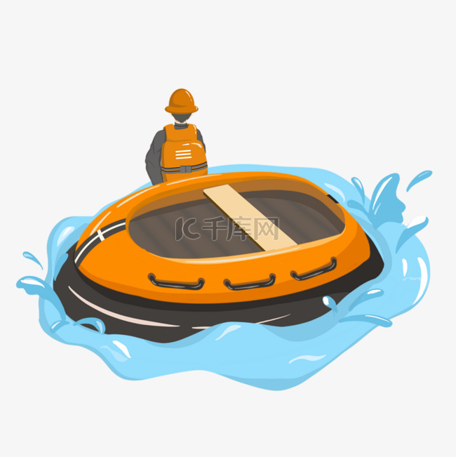 救生艇橡皮艇橙色充气卡通