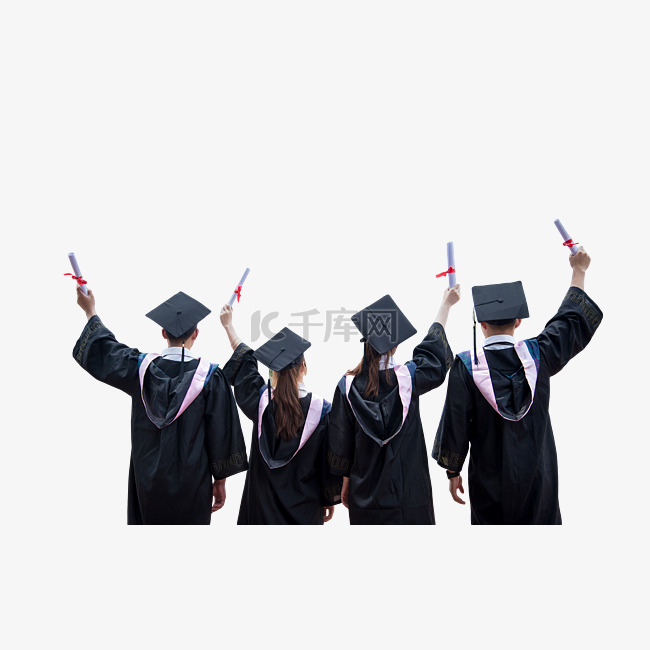 学生背影举起毕业证书学士服拍照