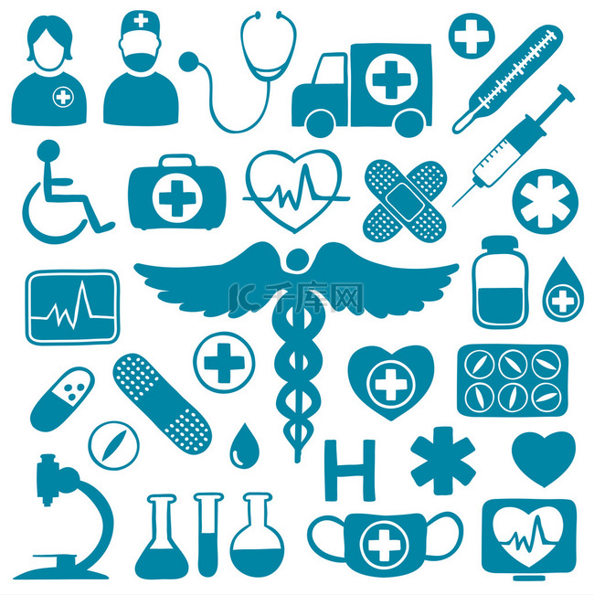 医疗保健符号的白色的蓝色图标