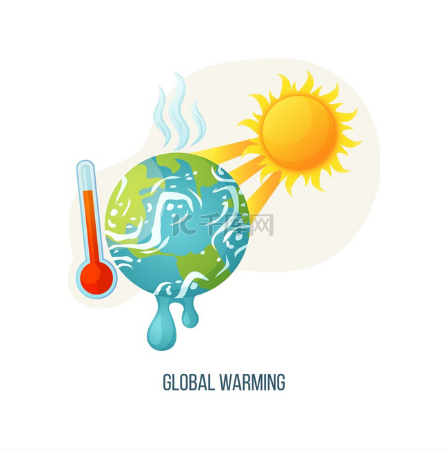 全球变暖矢量，带蒸汽和融化地表