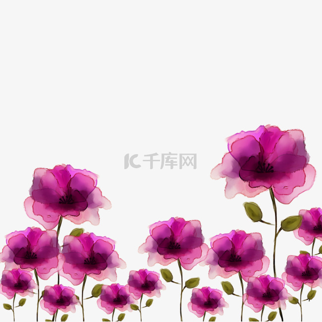 紫红色水彩婚礼花卉边框