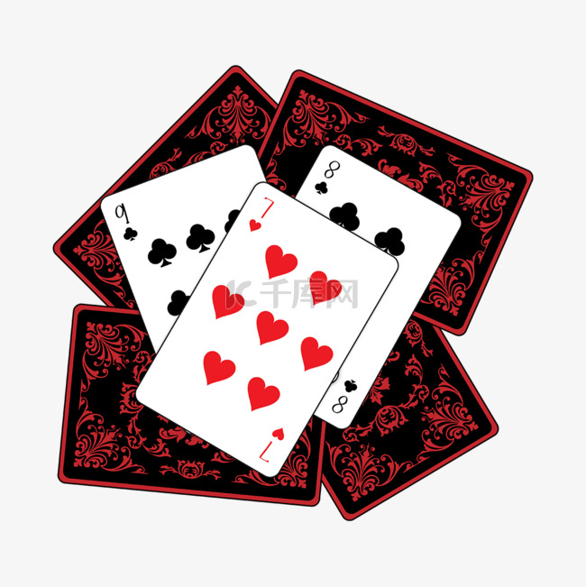 黑色红色扑克牌玩纸牌剪贴画