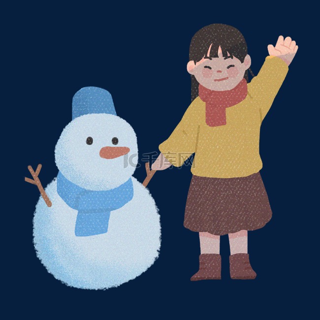 冬天冬景女孩雪人