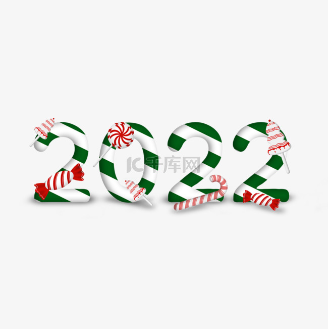 2022圣诞节日绿色拐杖糖元素