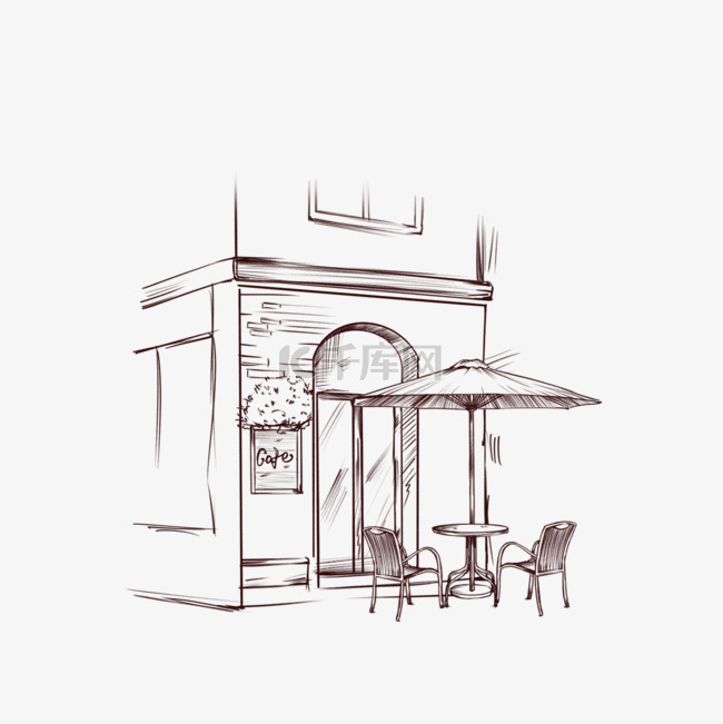 素描唯美城市街头咖啡餐厅