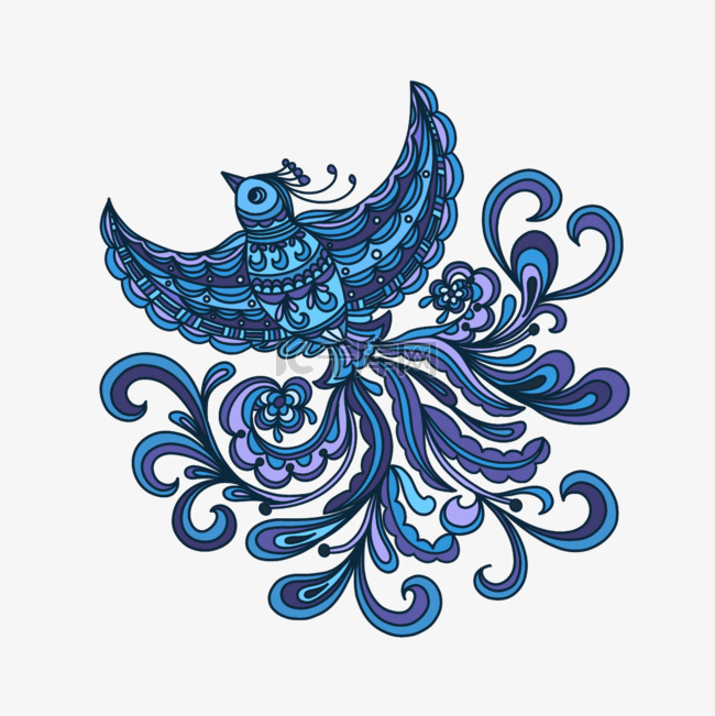 鸟抽象蜡染蓝色纹理图形