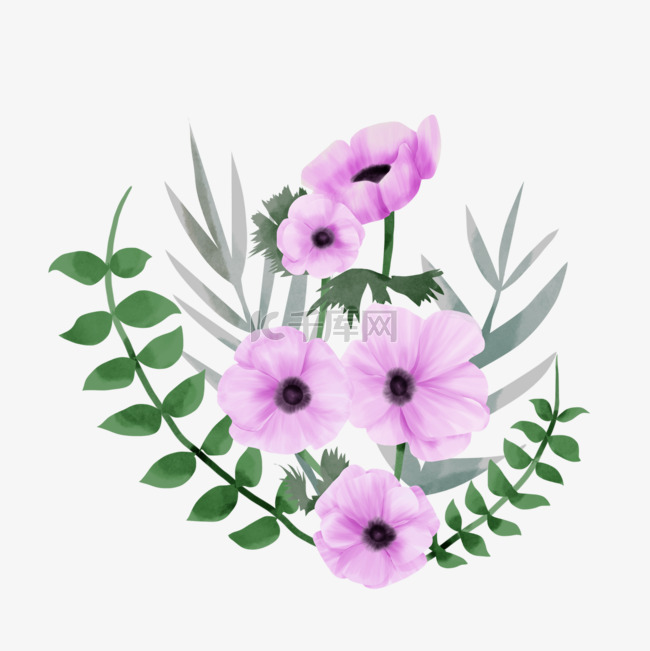 紫色水彩婚礼花卉银莲花
