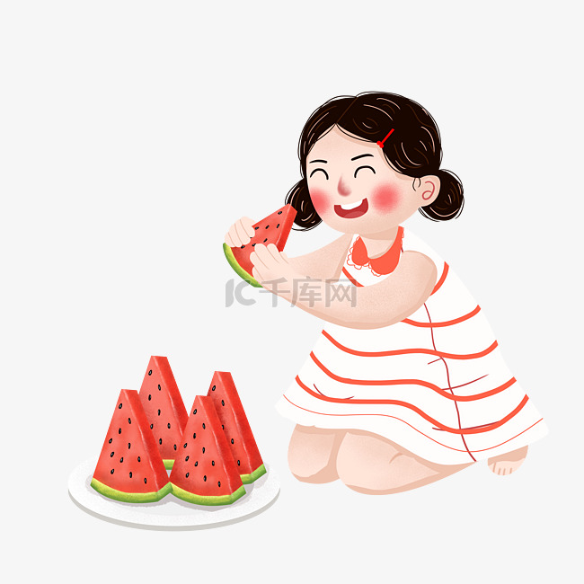 夏季女孩吃西瓜