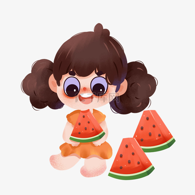 夏季大暑女孩吃西瓜