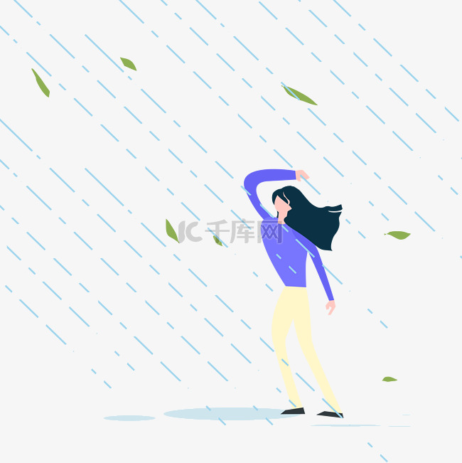 暴雨雨中漫步女孩