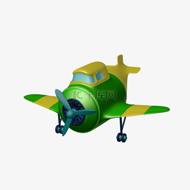 C4D飞机绿色卡通三维飞机PNG