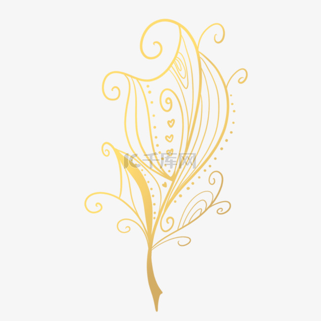 创意线条装饰金色镂空羽毛