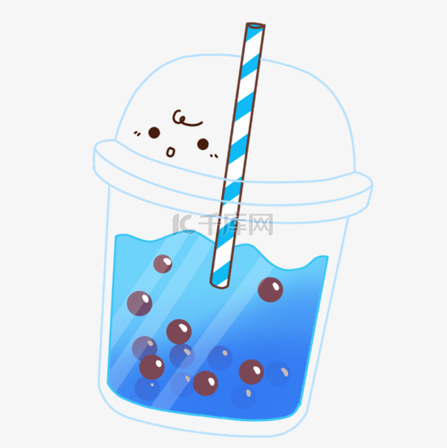 透明杯蓝色吸管饮料卡通图案