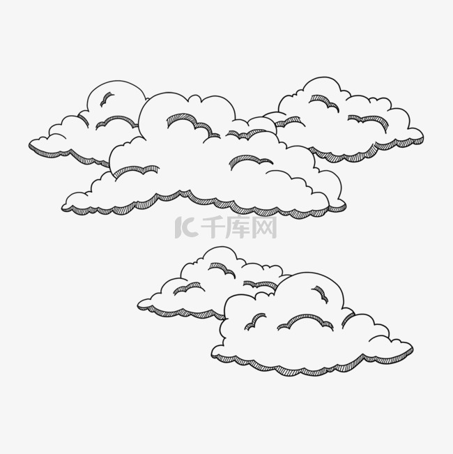 黑白素描大团白云天气雕刻风格