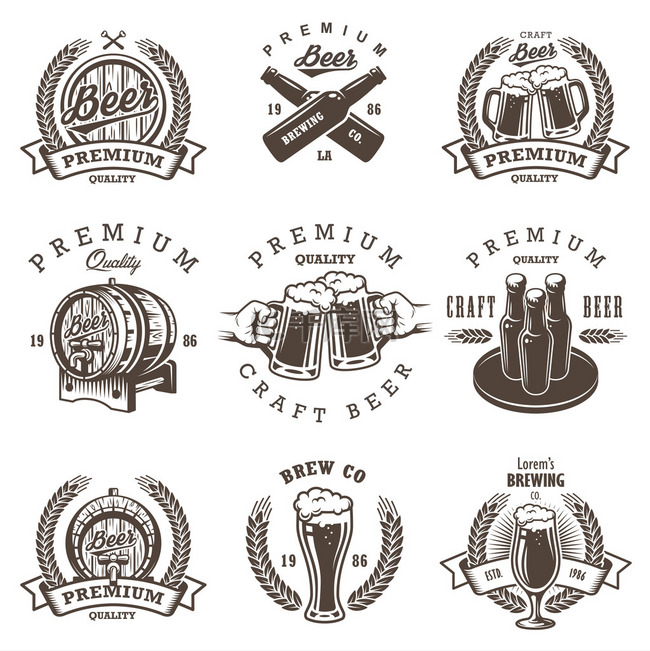 组的老式啤酒啤酒标志