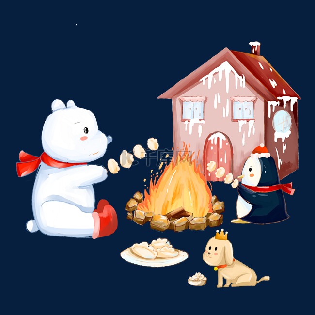 冬至冬天企鹅和北极熊一起吃饺子