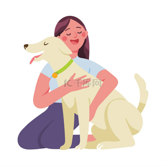 一个女人拥抱她的狗，一个年轻女