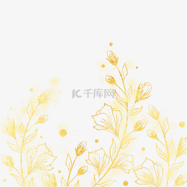 金色叶子植物花卉线稿边框