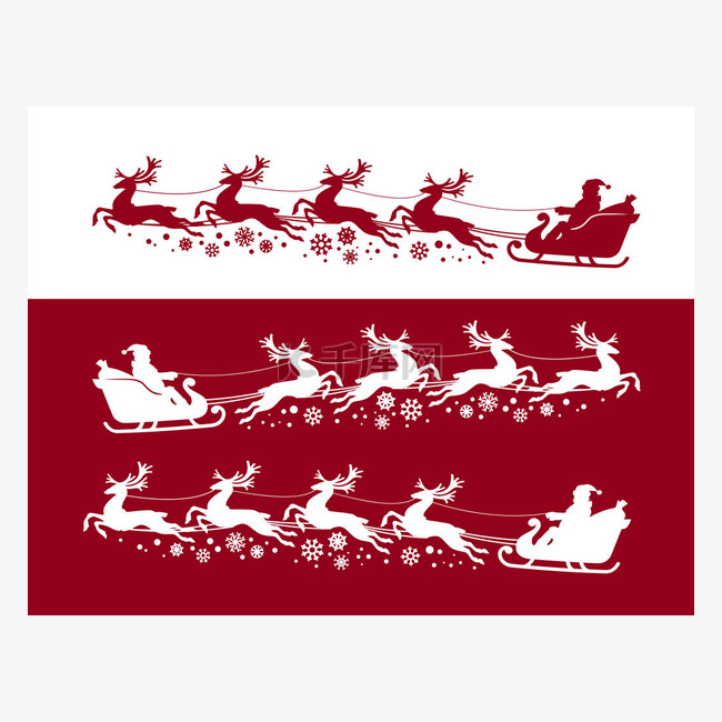 圣诞老人在雪橇上与驯鹿。圣诞,