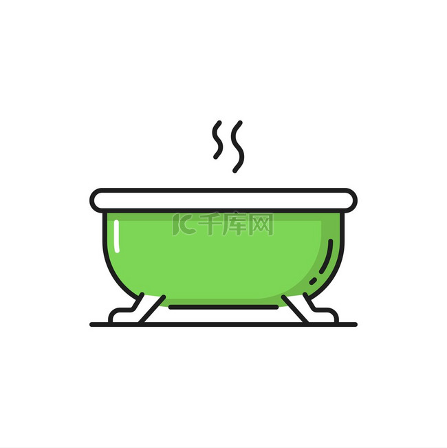 浴缸与热水隔离平面图标浴室对象矢量水疗和婴儿淋浴元素标志健康卫生卫生用品带泡沫和肥皂的浴缸浴室或卫生间设备带热水浴室浴缸的绿色灰化浴缸