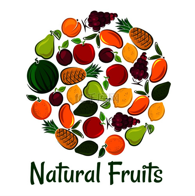水果标牌背景天然水果图标的矢量