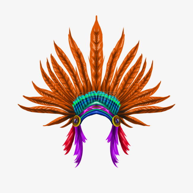 橙色羽毛印第安美洲战帽