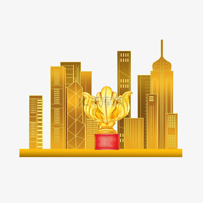 金色线性城市旅游建筑香港剪影