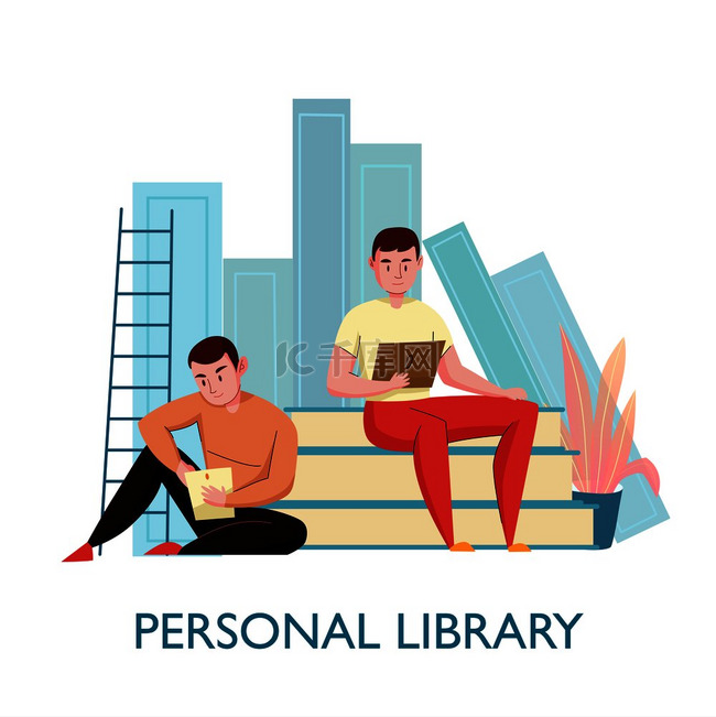 个人虚拟图书馆平面构图两名年轻