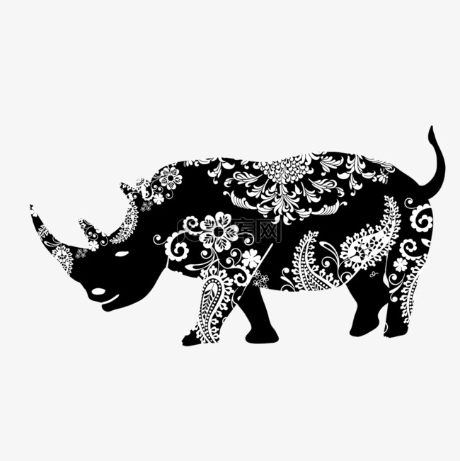 野生犀牛抽象动物剪影