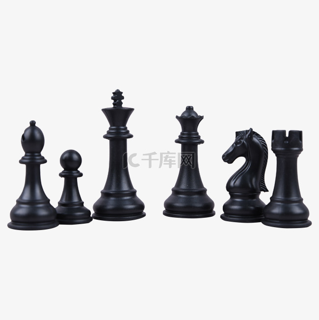 六个黑色国际象棋棋子简洁