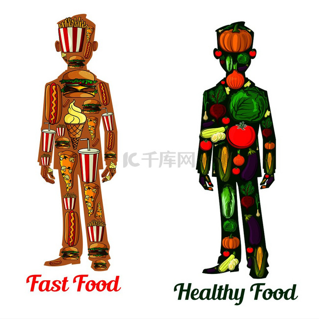 健康饮食营养与快餐。