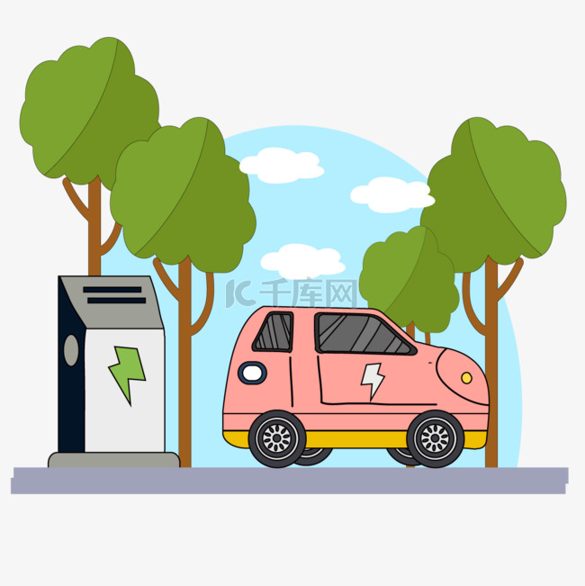 电动汽车概念插画绿色充电能源