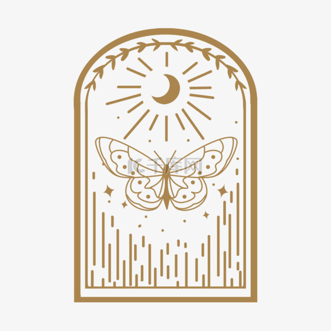 波西米亚风格蝴蝶拱形边框雕刻