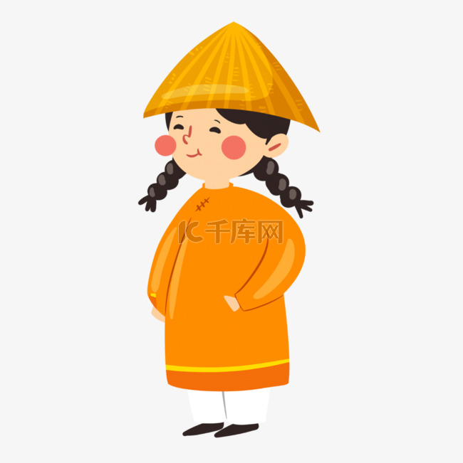 越南春节戴帽子的长发黄衣女孩