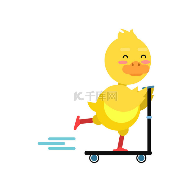 搞笑小黄色小鸭骑滑板车滑板车卡