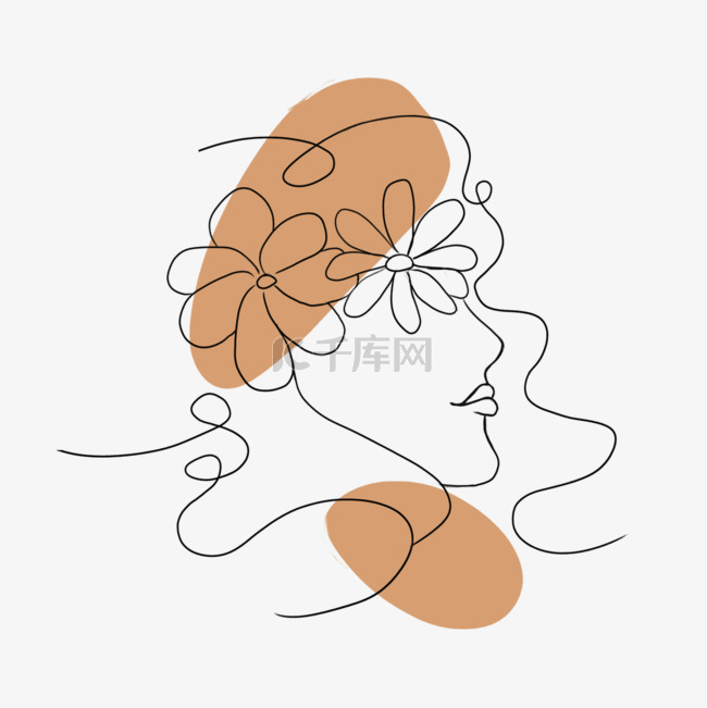 抽象线条画花卉女性面部