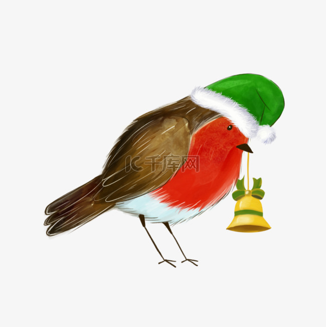 圣诞知更鸟绿色帽子水彩