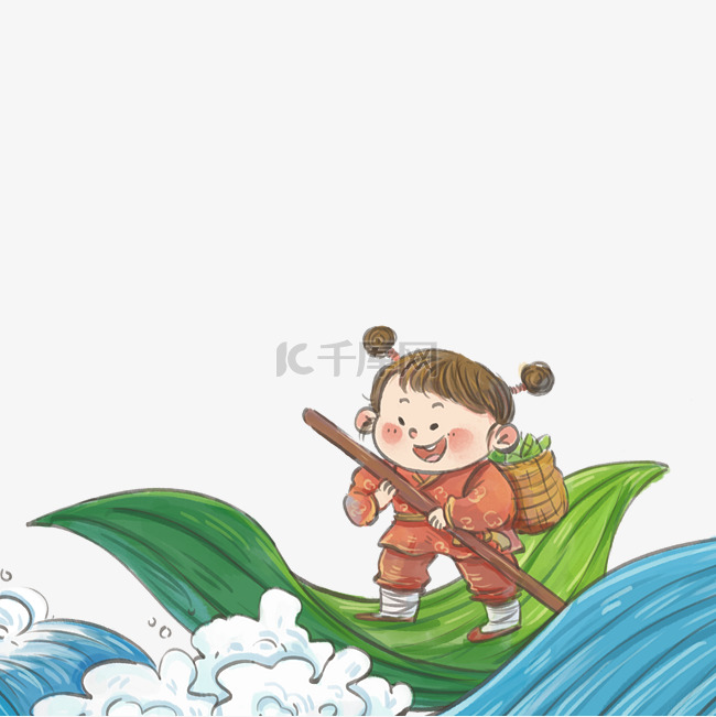 中国风古风海浪女孩划船