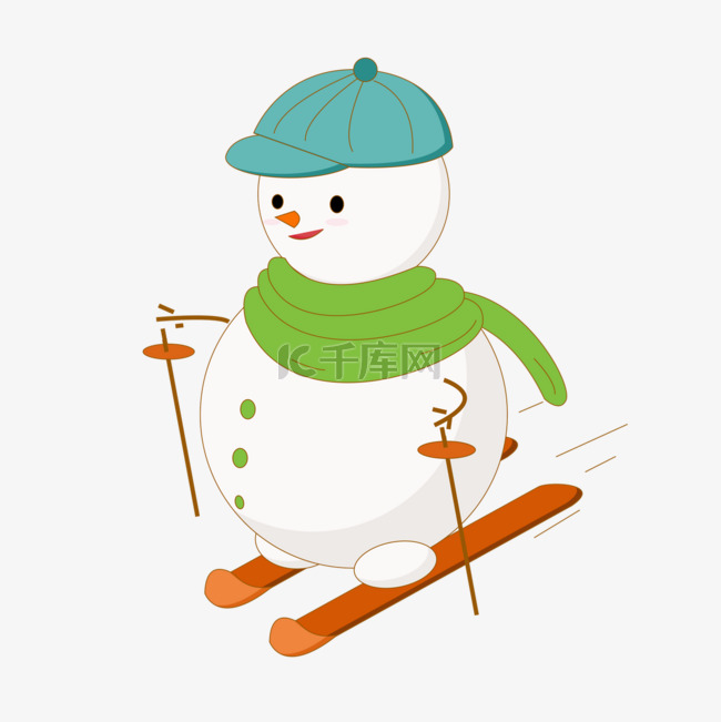 卡通风格可爱的滑雪的雪人