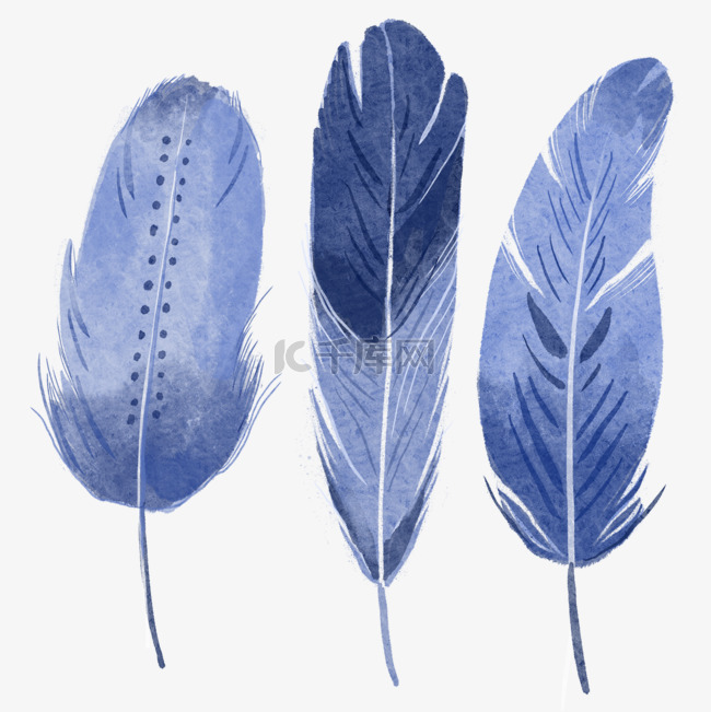 水彩蓝色单色波西米亚风格羽毛箭