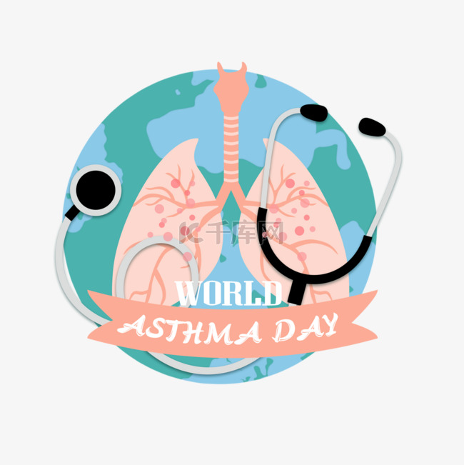 世界哮喘日蓝色地球吸入器肺部